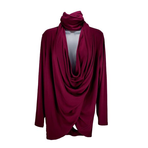 Pure Jill J Jill Draped Cardigan M Women Burgundy Wine Red Long Sleeve Neck Wrap - Picture 2 of 9